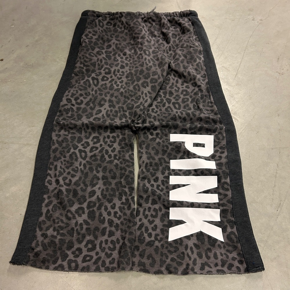 Victorias Secret PINK Leopard Print Wide Leg Sweatpants Grey Large
